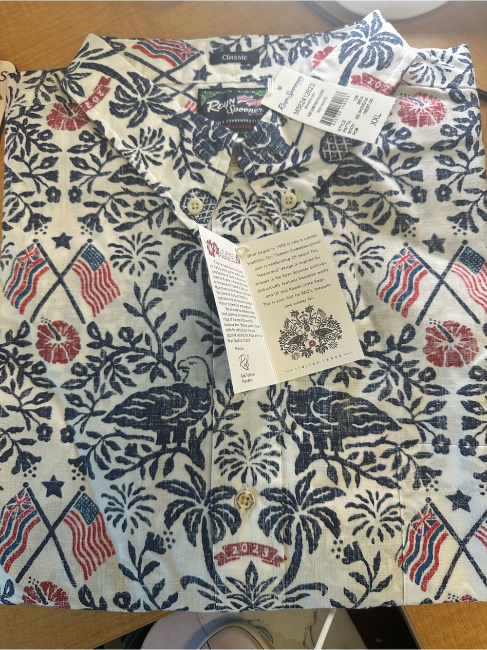 Reyn Spooner Men’s 25th 2023 Commemorative White USA 🇺🇸 Shirt NWT 2XXL & 3XXXL